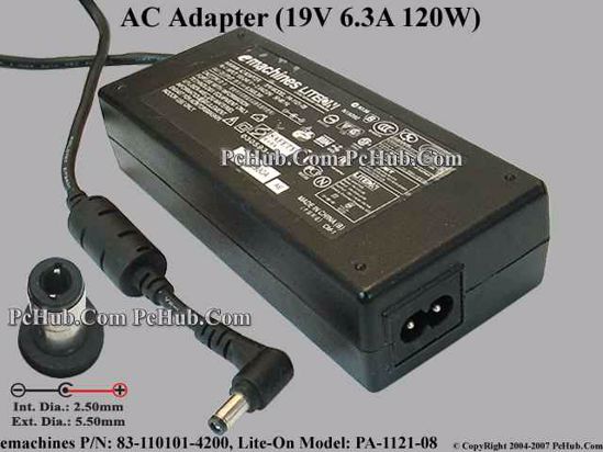 eMachines Common Item (eMachines) AC Adapter- Laptop 19V 6.32A, 5.5/2.5mm, 2-Prong