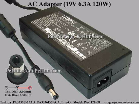 Toshiba Common Item (Toshiba) AC Adapter- Laptop PA3336U-2ACA, 19V 6.3A, Tip D, (2-prong