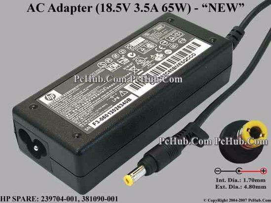 HP Common Item (HP) AC Adapter NEW Original 18.5V 3.5A, 4.8/1.7mm, 3-Prong, New