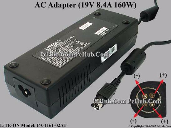 LITE-ON PA-1161-02AT AC Adapter- Laptop 18V 8.4A, 4-Pin P1 4=V