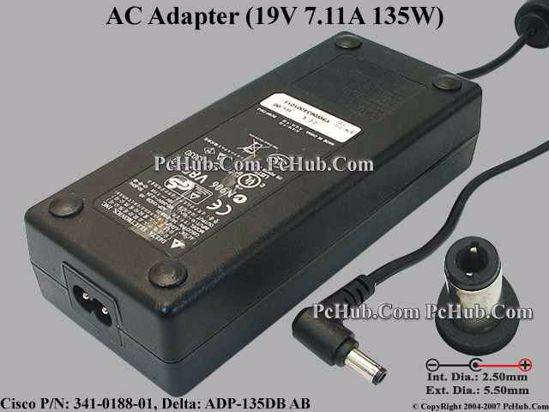 Cisco 341-0188-01 AC Adapter 13V-19V 19V 7.11A, 5.5/2.5mm, 2-Prong