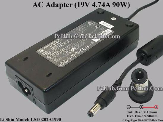 Li Shin LSE0202A1990 AC Adapter- Laptop 19V 4.74A, 5.5/1.7mm, 3-Prong