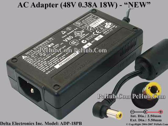 Delta Electronics ADP-18PB AC Adapter 20V Above 48V 0.38A, 5.5/2.5mm, C14