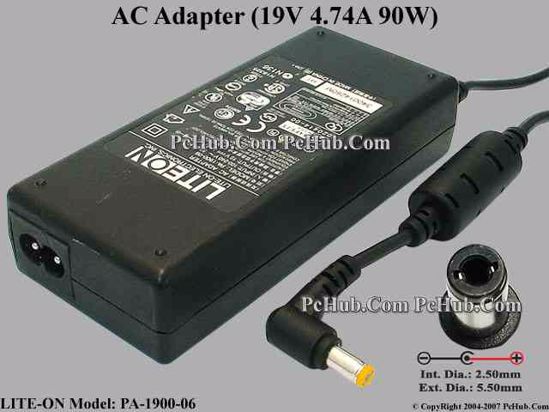 LITE-ON PA-1900-06 AC Adapter- Laptop 19V 4.74A, 5.5/2.5mm, 2-Prong