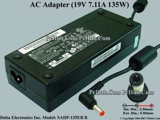 Delta Electronics SADP-135EB B AC Adapter- Laptop 19V 7.11A, 5.5/2.5mm, 3-Prong