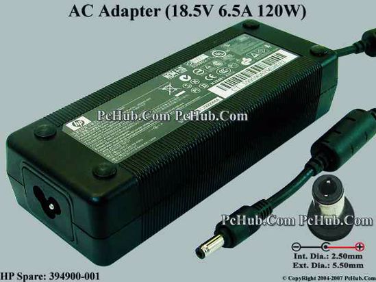 HP Common Item (HP) AC Adapter- Laptop 18.5V 6.5A, 5.5/2.5mm 12mm Length, 3-Prong