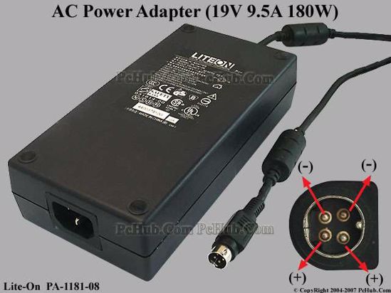 LITE-ON PA-1181-08 AC Adapter- Laptop 19V 9.5A, 4-Pin P1 2=V