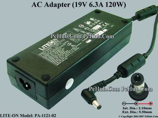 LITE-ON PA-1121-02 AC Adapter- Laptop 19V 6.3A, 5.5/2.1mm, 3-Prong