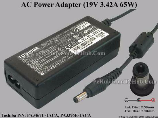 Toshiba Common Item (Toshiba) AC Adapter- Laptop 19V 3.42A, 5.5/2.5mm 12mm, 2-Prong