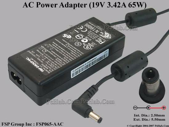 FSP Group Inc FSP065-AAC AC Adapter- Laptop 19V 3.42A, 5.5/2.5mm, 2-Prong