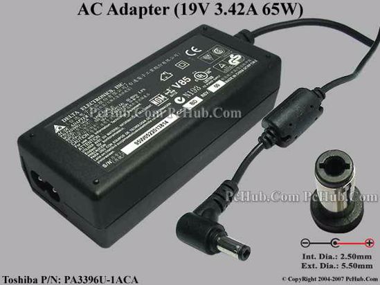 Toshiba Common Item (Toshiba) AC Adapter- Laptop PA3396U-1ACA, 19V 3.42A, Tip M, (2-pron