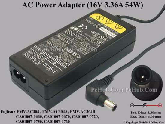 Fujitsu Common Item (Fujitsu / Fujitsu Siemens) AC Adapter- Laptop FMV-AC304, 16V 3.36A,