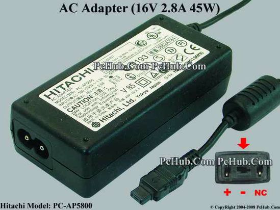 Hitachi Common Item (Hitachi) AC Adapter- Laptop PC-AP5800, 16V 2.8A, 3-pin