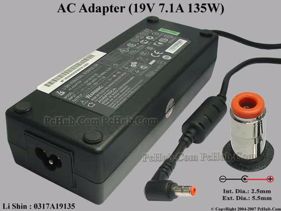 Li Shin 0317A19135 AC Adapter- Laptop 19V 7.1A, 5.5/2.5mm,3-Prong