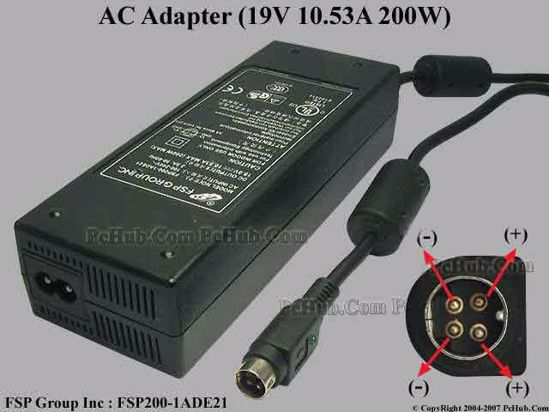 FSP Group Inc FSP200-1ADE21 AC Adapter- Laptop 19V 10.53A, 4-Pin P1 4=V