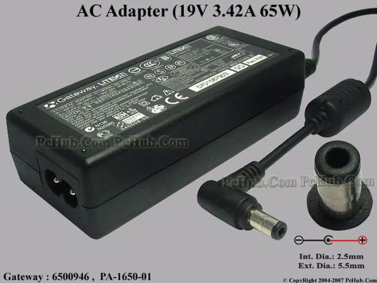 Gateway Common Item (Gateway) AC Adapter- Laptop 19V 3.42A, 5.5/2.5mm, 2-Prong