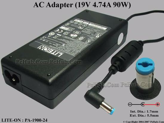 LITE-ON PA-1900-24 AC Adapter- Laptop 19V 4.74A, 5.5/1.7mm, 3-Prong