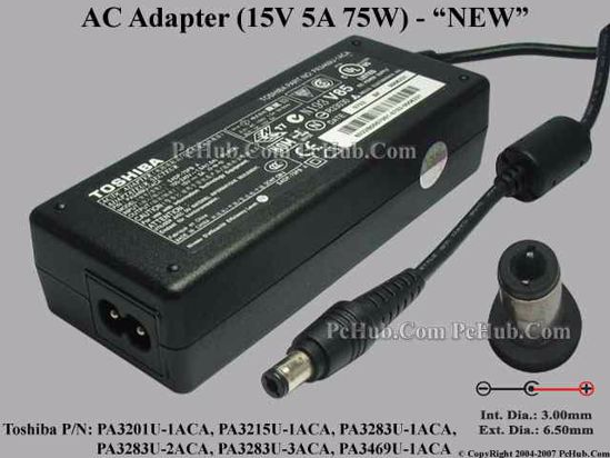 Toshiba Common Item (Toshiba) AC Adapter- Laptop 15V 5A, Tip D, NEW, (2-prong)