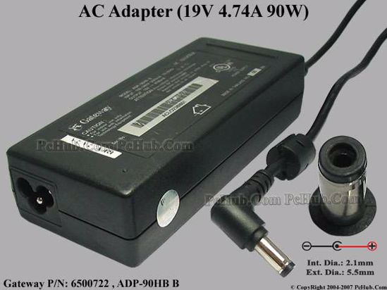 Gateway Common Item (Gateway) AC Adapter- Laptop 19V 4.74A, 5.5/2.1mm, 3-Prong