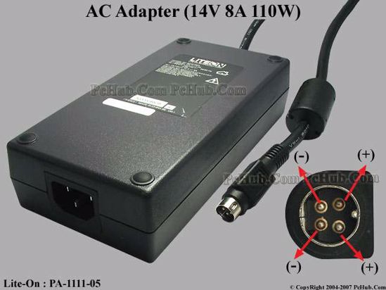 LITE-ON PA-1111-05 AC Adapter- Laptop 14V 8A, 4-pin DIN, IEC