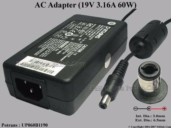 Potrans UP060B1190 AC Adapter- Laptop 19V 3.16A, 6.5/3.0mm, C14