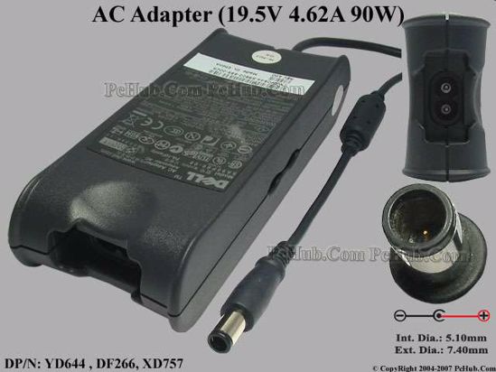 Dell Common Item (Dell) AC Adapter- Laptop 19.5V 4.62A, 7.4/5.0mm With Pin, 2-Prong