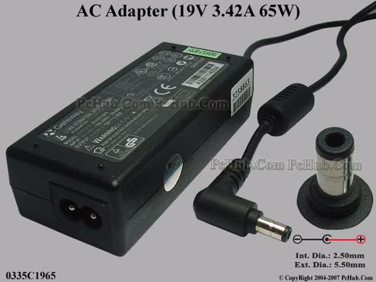 Gateway Common Item (Gateway) AC Adapter- Laptop 19V 3.42A, 5.5/2.5mm, 2-Prong