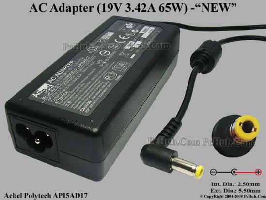 Acbel Polytech API5AD17 AC Adapter- Laptop 19V 3.42A, 5.5/2.5mm, 3-Prong, New