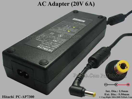 Hitachi Common Item (Hitachi) AC Adapter- Laptop 20V 6A, 5.5/2.5mm, 2-Prong