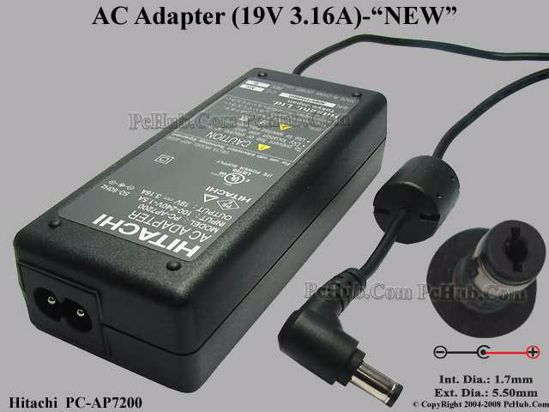 Hitachi Common Item (Hitachi) AC Adapter- Laptop 19V 3.16A, 5.5/1.7mm, 2-Prong