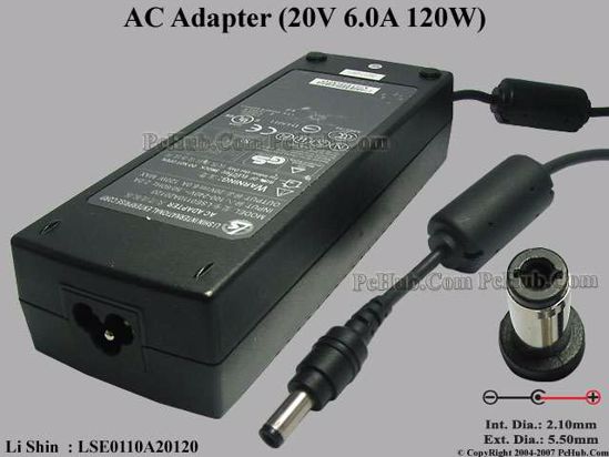 Li Shin LSE0110A20120 AC Adapter- Laptop 20V 6A, 5.5/2.1mm, 3-Prong