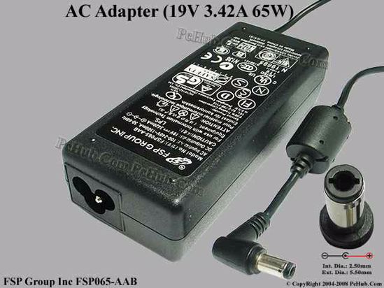 FSP Group Inc FSP065-AAB AC Adapter- Laptop 19V 3.42A, 5.5/2.5mm, 3-Prong