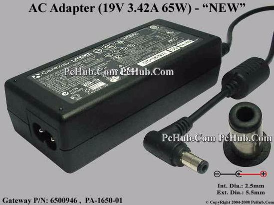 Gateway Common Item (Gateway) AC Adapter NEW Original 19V 3.42A, 5.5/2.5mm, 2-Prong, New