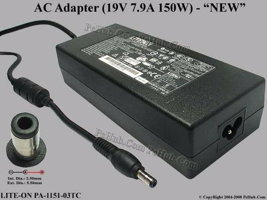 LITE-ON PA-1151-03TC AC Adapter- Laptop 19V 7.9A, Barrel 5.5/2.5mm, 3-Prong, New