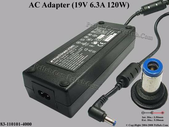 eMachines Common Item (eMachines) AC Adapter- Laptop 19V 6.3A, 5.5/2.5mm, 2-Prong