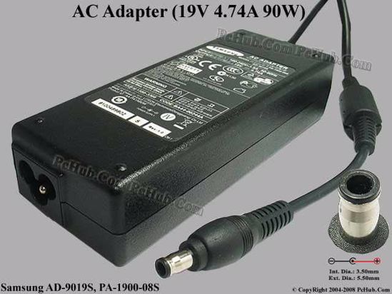 Samsung Laptop Common Item (Samsung Laptop) AC Adapter- Laptop 19V 4.74A, 5.5/3.5mm With