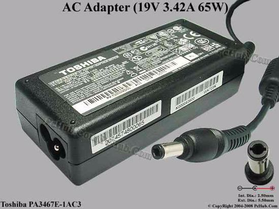 Toshiba Common Item (Toshiba) AC Adapter- Laptop 19V 3.42A, 5.5/2.5mm, 3-Prong