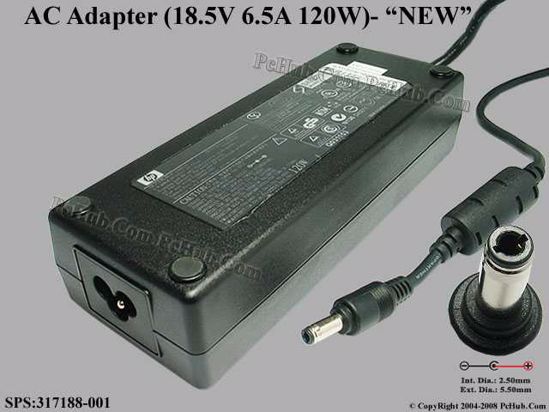 HP Common Item (HP) AC Adapter- Laptop 18.5V 6.5A, 5.5/2.5mm 12mm Length, 3-Prong, New