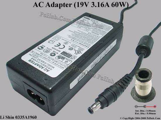 Samsung Laptop Common Item (Samsung Laptop) AC Adapter- Laptop 19V 3.16A, 5.5/3.4mm With