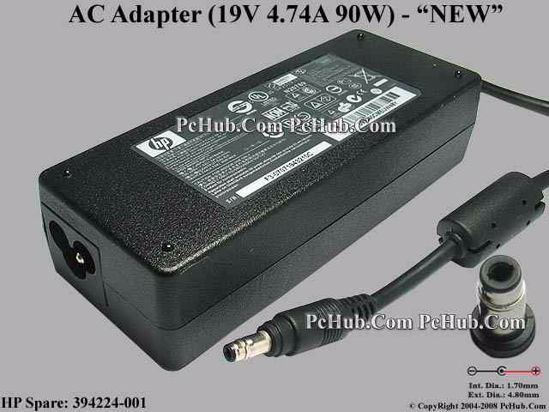 HP Common Item (HP) AC Adapter- Laptop 19V 4.74A, 4.8/1.7mm, 3-Prong, New