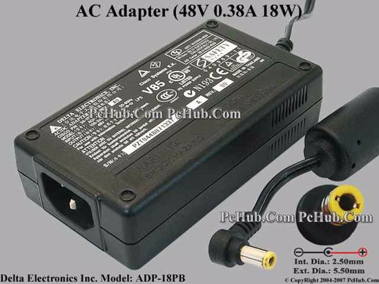 Delta Electronics ADP-18PB AC Adapter 20V Above 48V 0.38A, 5.5/2.5mm, C14