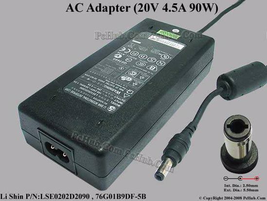 Li Shin LSE0202D2090 AC Adapter- Laptop 20V 4.5A, 5.5/2.5mm 12mm Length, 2-Prong