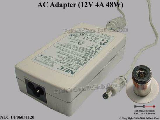 NEC Common Item (NEC) AC Adapter 13V-19V 12V 4A, 5.5/2.5mm, 3-Prong, White