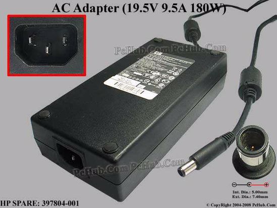 HP Common Item (HP) AC Adapter- Laptop 19.5V 9.5A, 7.4/5.0mm With Pin, C14