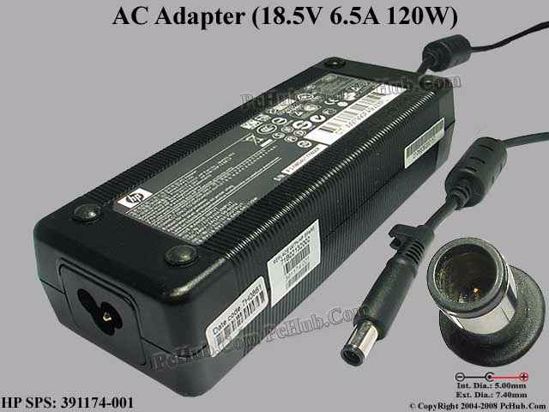 HP Common Item (HP) AC Adapter- Laptop 18.5V 6.5A, 7.4/5.0mm With Pin, 3-Prong