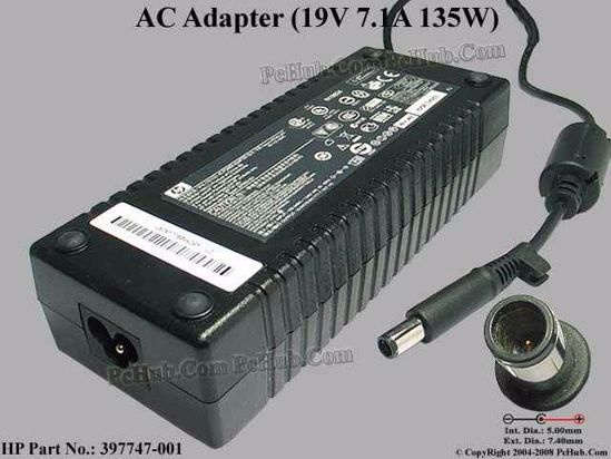 HP Common Item (HP) AC Adapter- Laptop 19V 7.1A, 7.4/5.0 With Pin, 3-Prong