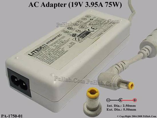 Averatec Common Item (Averatec) AC Adapter- Laptop 19V 3.95A, 5.5/2.5mm, 2-Prong, White