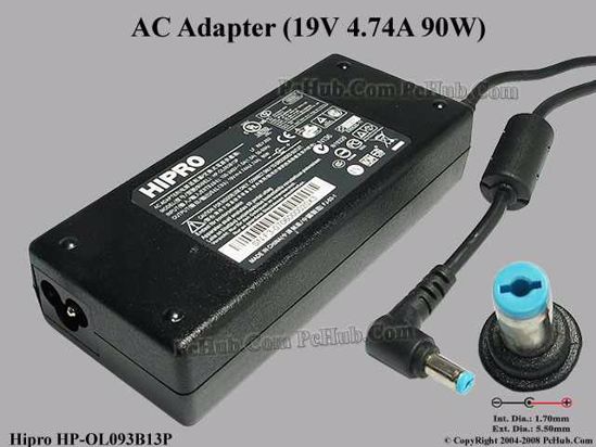 HIPRO HP-OL093B13P LF AC Adapter- Laptop 19V 4.74A, 5.5/1.7mm, 3-Prong