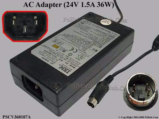 IBM Common Item (IBM) AC Adapter 20V Above PSCV360107A, 24V 1.5A, 4-pin DIN