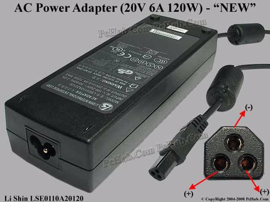 Li Shin LSE0110A20120 AC Adapter- Laptop 20V 6A, 3-Hole, 3-Prong, New